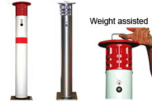 Retractable bollards in white, stainless steel and weight-assisted